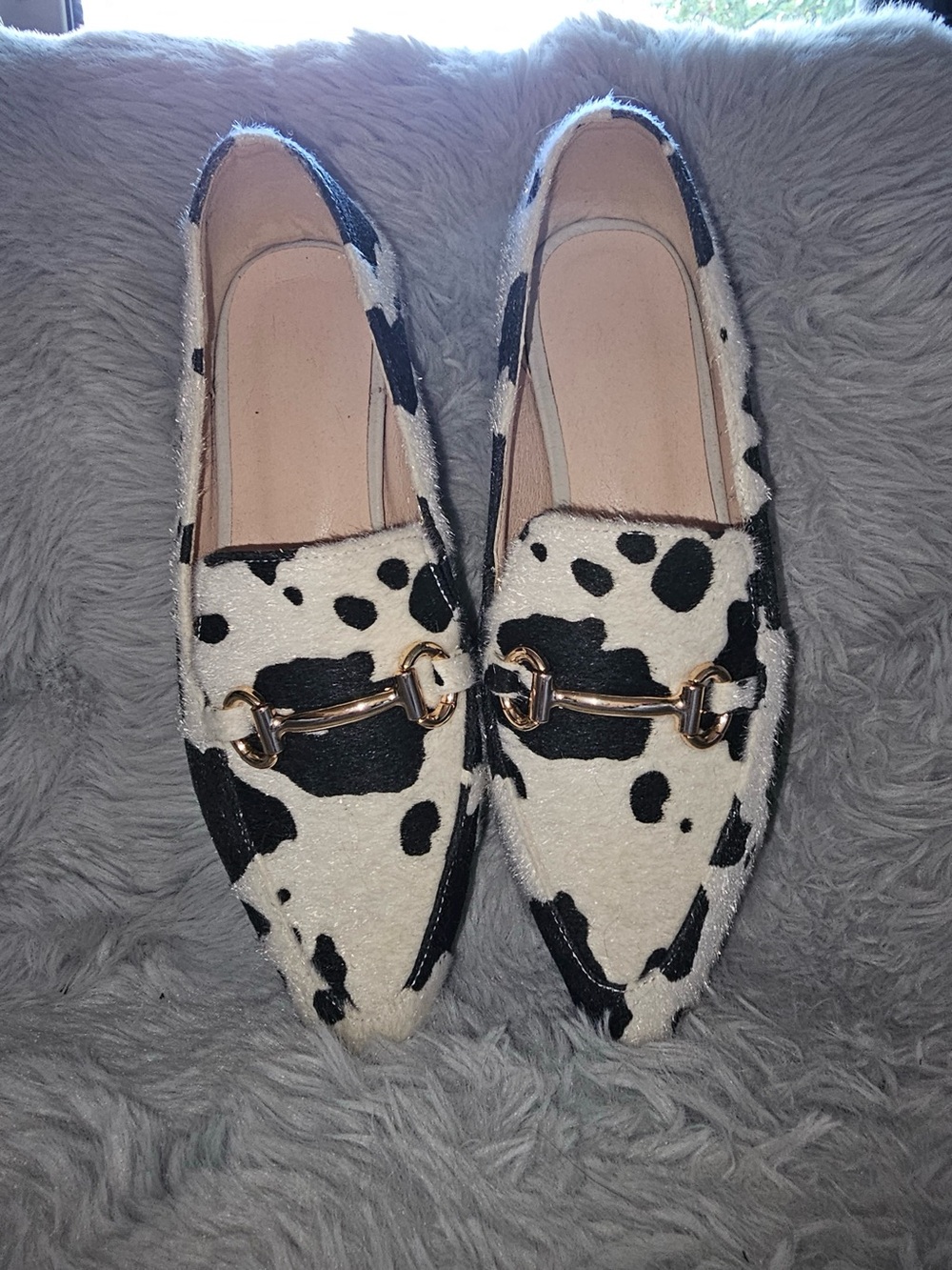 Western Chic Cow Print Horsebit Loafers - Size [38]